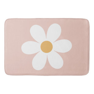Retro daisy pink boho bath mat