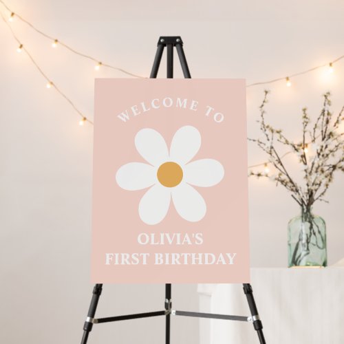 Retro daisy pink boho Birthday Sign