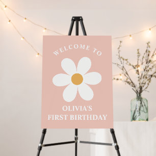Retro daisy pink boho Birthday Sign