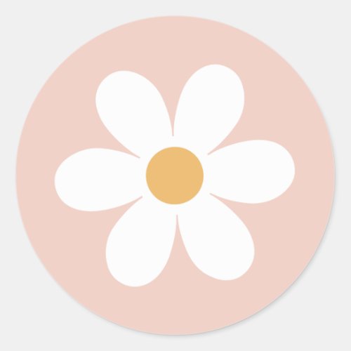 Retro daisy pink boho classic round sticker