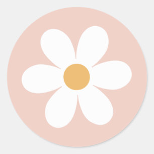 Retro daisy pink boho classic round sticker