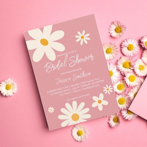 Retro daisy pink boho desert pink bridal shower invitation