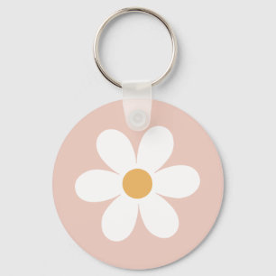 Retro daisy pink boho keychain