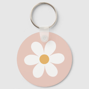 Retro daisy pink boho keychain
