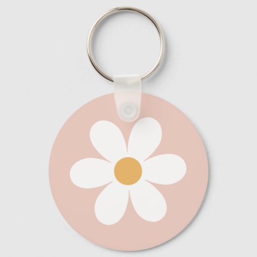 Retro daisy pink boho keychain