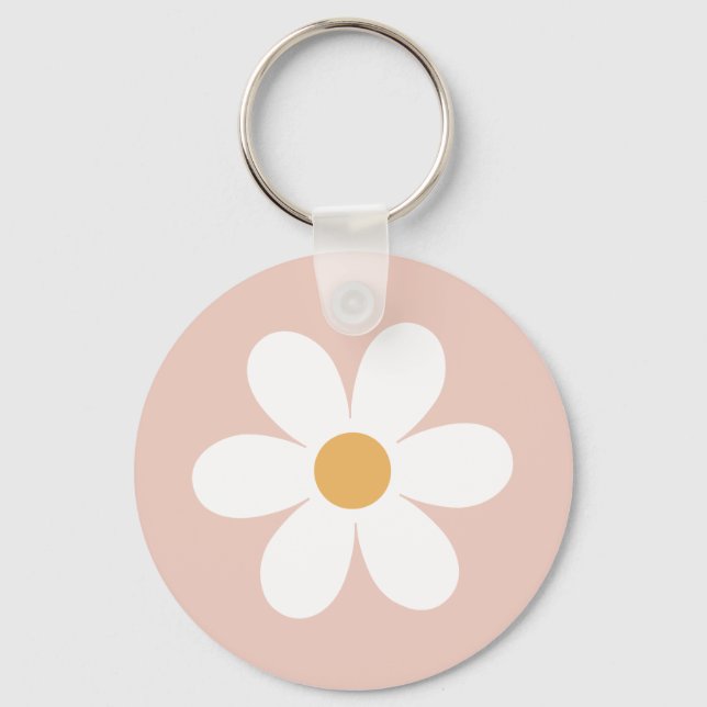 Retro daisy pink boho keychain (Front)