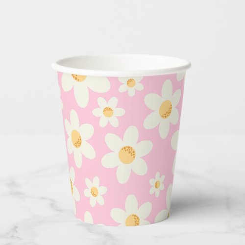 Retro Daisy Pink Boho Paper Cup