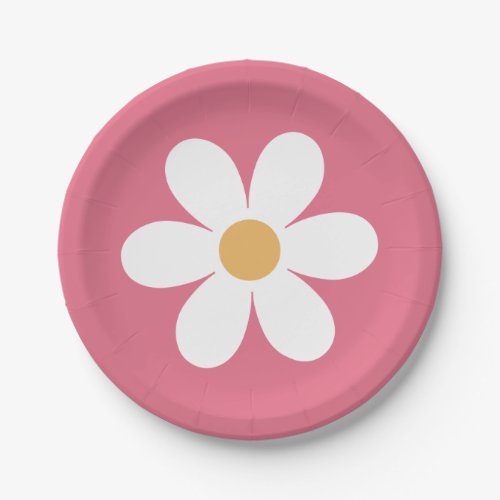 Retro daisy pink boho paper plates