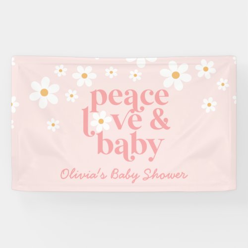 Retro Daisy Pink boho Peace Love Baby Shower Banner
