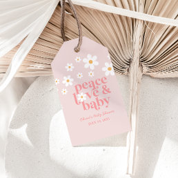 Retro Daisy Pink boho Peace Love Baby Shower Gift Tags