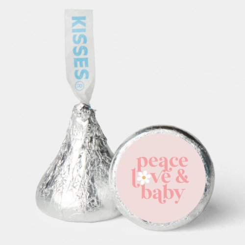 Retro Daisy Pink boho Peace Love Baby Shower Hersheys Kisses