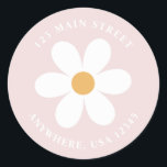 Retro daisy pink boho return address label<br><div class="desc">Retro inspired first birthday return address labels with 70's style daisies and boho fonts and colors.</div>