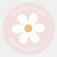 Retro daisy pink boho return address label