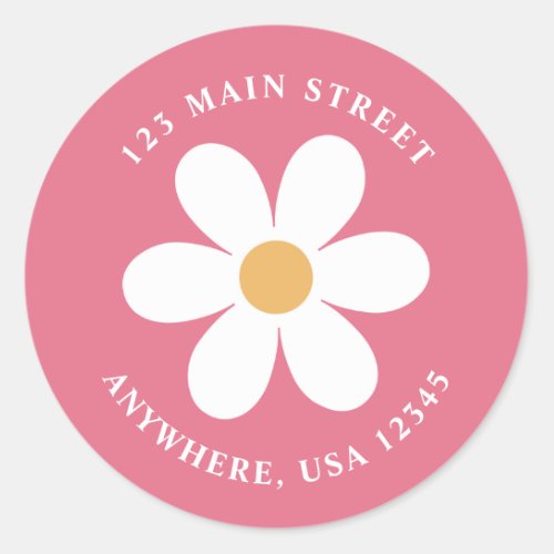 Retro daisy pink boho return address label