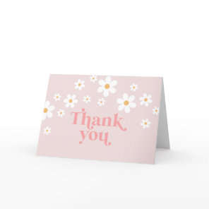 Retro Daisy Pink boho thank you Card