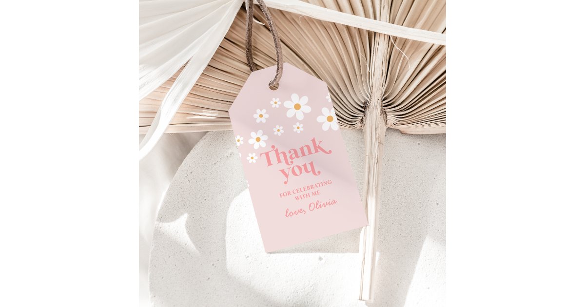 Retro Daisy Pink boho thank you favor Gift Tags | Zazzle
