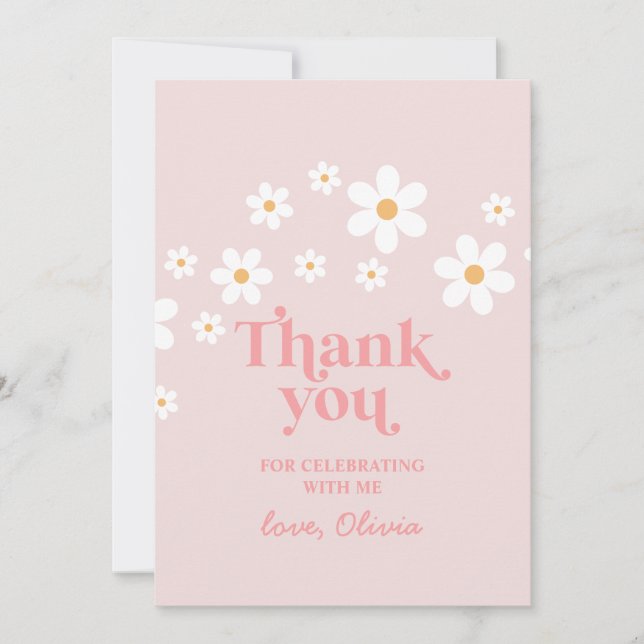 Retro Daisy Pink boho thank you favor Invitation (Front)