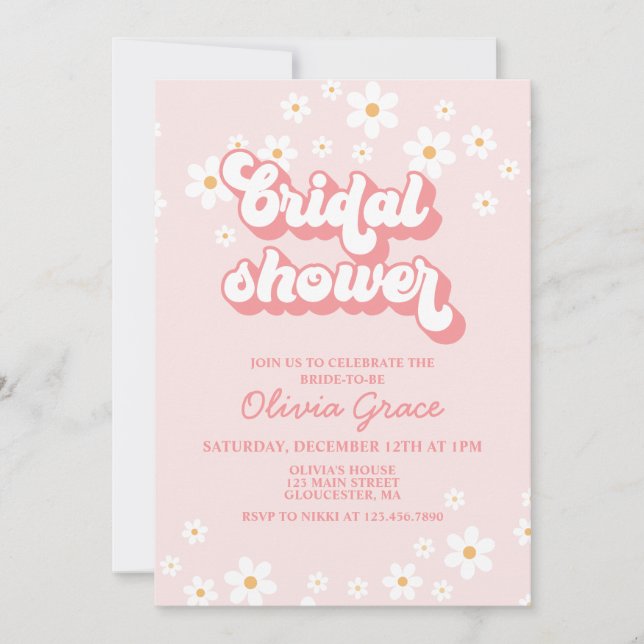 Retro Daisy Pink Bridal Shower Invitation (Front)