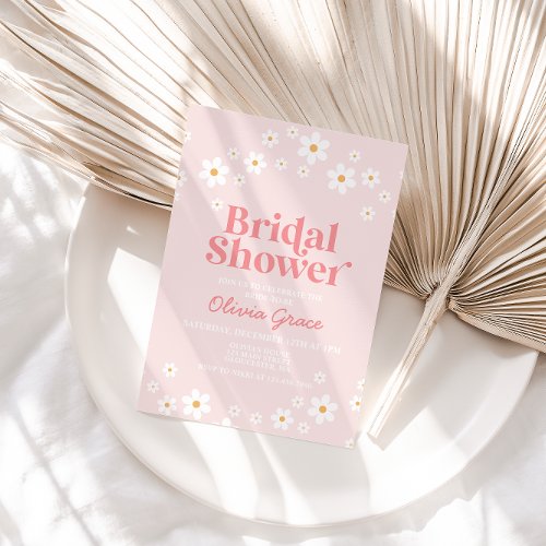 Retro Daisy Pink Bridal Shower Invitation