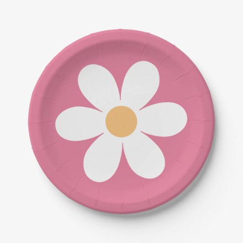 Retro Daisy Pink Classic Paper Plates