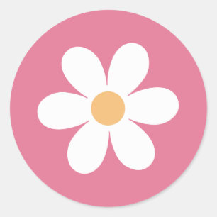 Retro Daisy Pink Classic Round Sticker