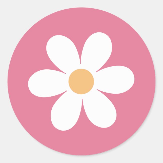 Retro Daisy Pink Classic Round Sticker (Front)
