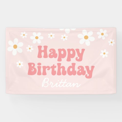 Retro Daisy Pink Happy Birthday Banner