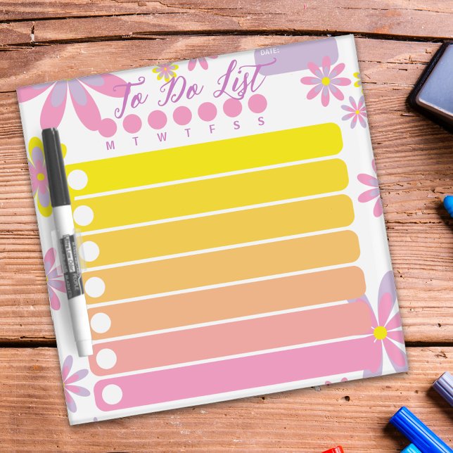 Retro Daisy Pink Orange Gradient Weekly To Do List Dry Erase Board (Creator Uploaded)