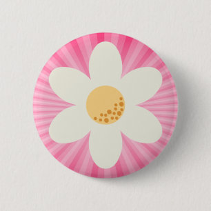 Retro Daisy Pink Sunburst Button – Groovy Boho 1st