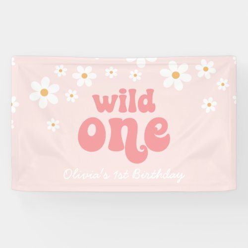 Retro Daisy Pink Wild One 1st Birthday Banner