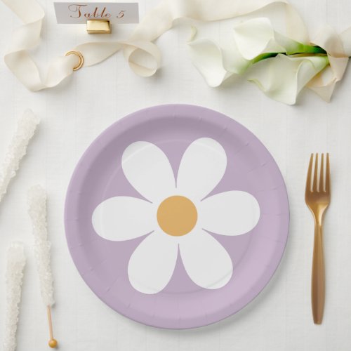 Retro daisy purple boho paper plates