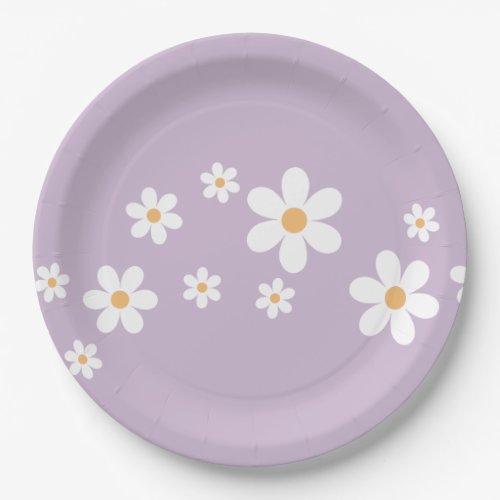 Retro Daisy purple Floral Paper Plates