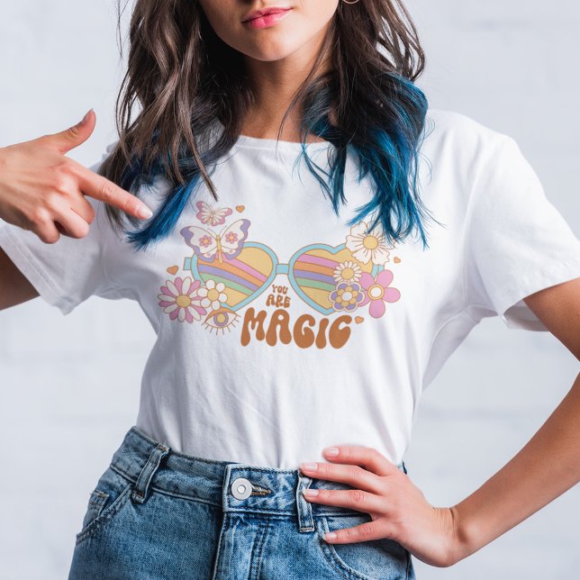 Retro Daisy, Rainbow and Butterflies Quote T-Shirt (Creator Uploaded)