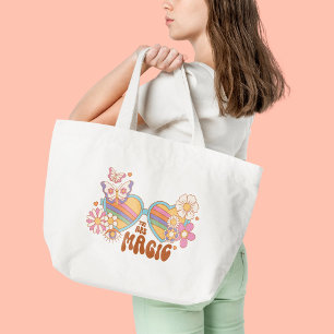 Retro Daisy, Rainbow and Butterflies Quote Tote Bag
