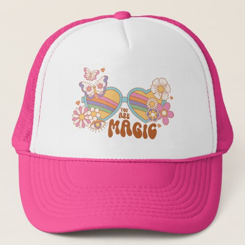 Retro Daisy Rainbow and Butterflies Quote  Trucker Hat