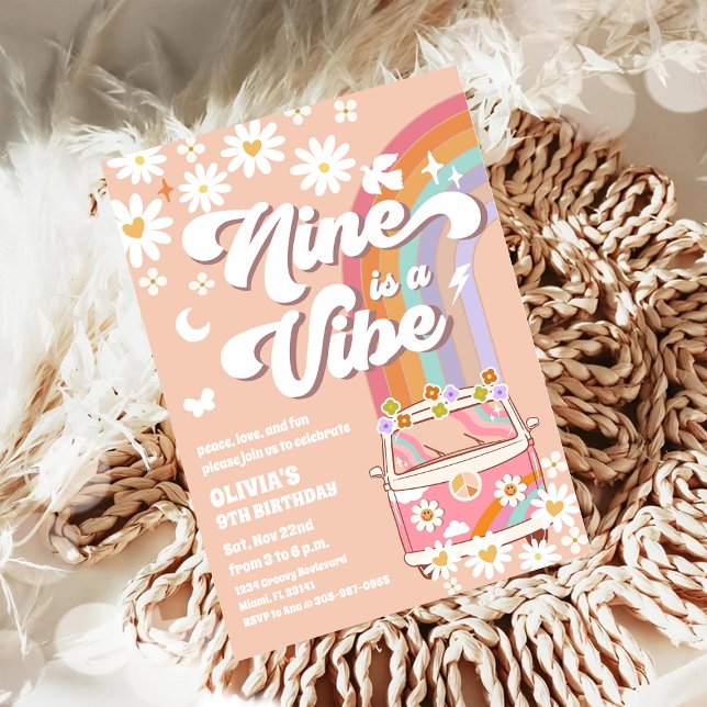 Retro Daisy Rainbow Birthday Invitation (Creator Uploaded)