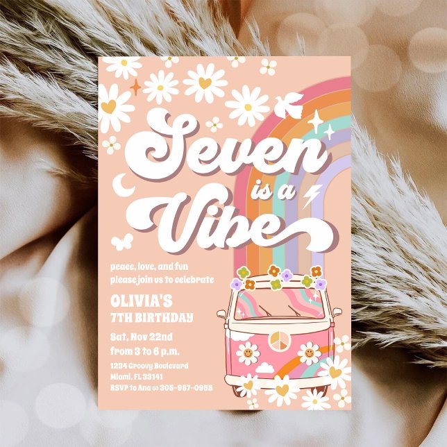 Retro Daisy Rainbow Birthday Invitation (Creator Uploaded)