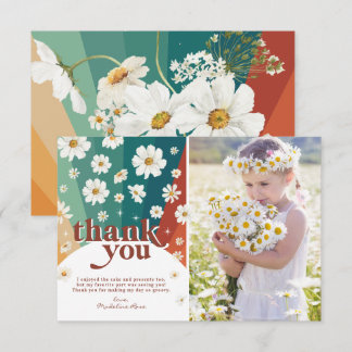 Retro Daisy Rainbow Birthday Thank You Card