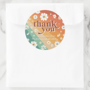 Retro Daisy Rainbow Birthday Thank You Classic Round Sticker