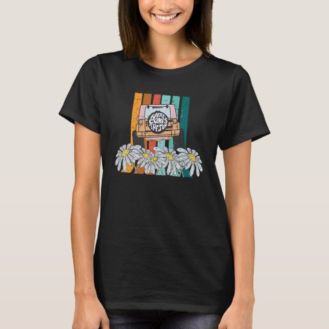 Retro Daisy Rainbow Trailer Here Comes The Sun Hip T-Shirt (Front)