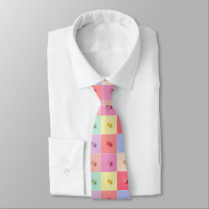 Retro daisy Red Pink Blue Flowers pattern Birthday Neck Tie