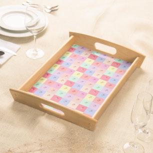 Retro daisy Red Pink Blue Flowers pattern Birthday Serving Tray