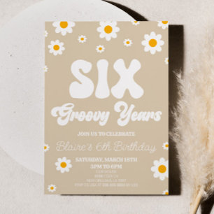 Retro Daisy Six Groovy Years 6th Birthday Party Invitation
