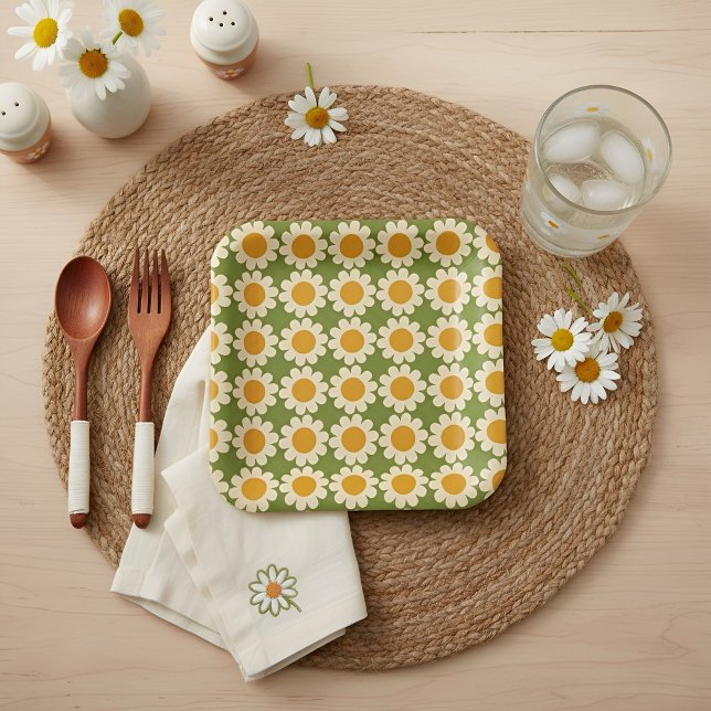 Retro Daisy Spring floral  Paper Plates (Creator Uploaded)