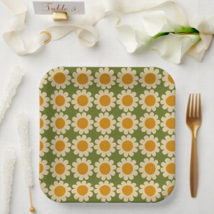 Retro Daisy Spring floral  Paper Plates