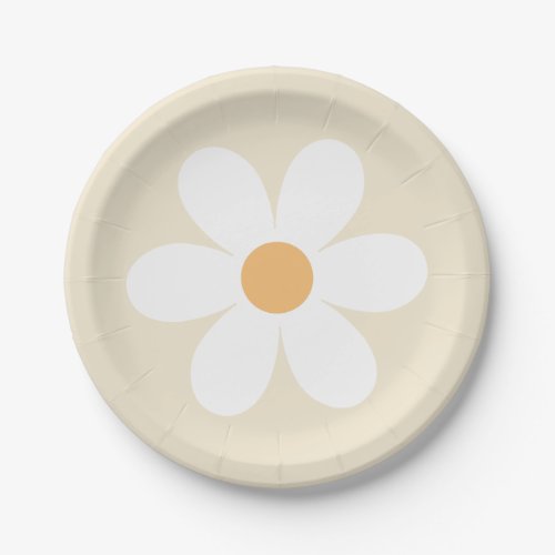 Retro daisy tan boho paper plates