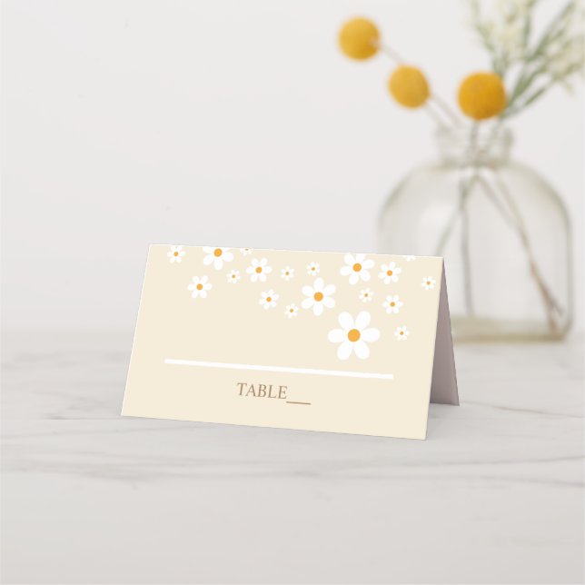 Retro Daisy Tan Place Card (Front)