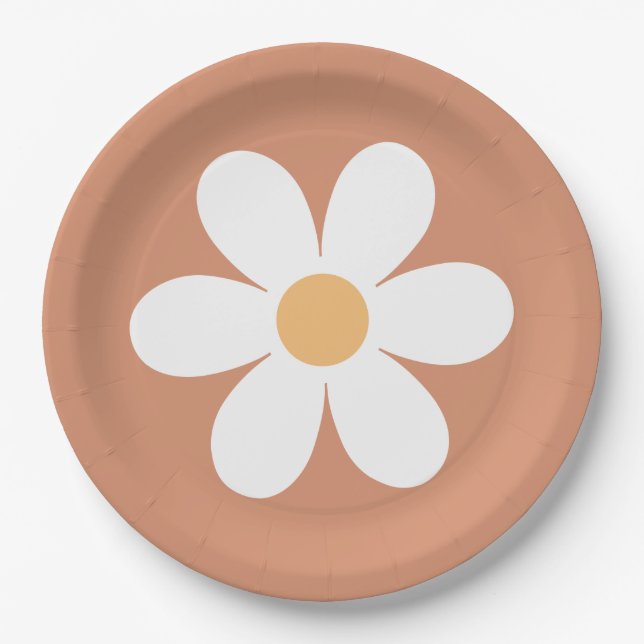 Retro Daisy terracotta Paper Plates (Front)