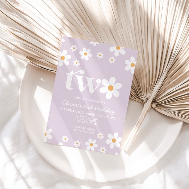 Retro Daisy Two Floral 2nd Birthday Invitation (Creator Uploaded)