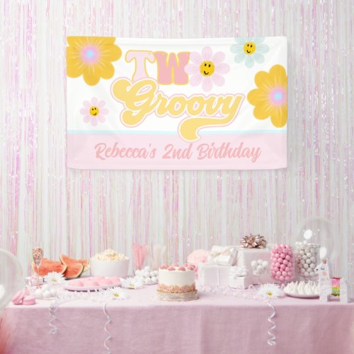 Retro Daisy Two Groovy Birthday Banner